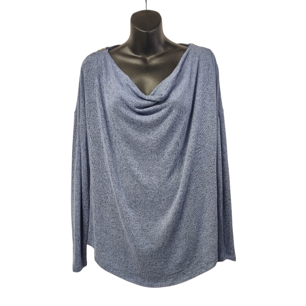 Carmen Marc Valvo Women's Blue Black Long Sleeve Sweater Zipper Accents Size L